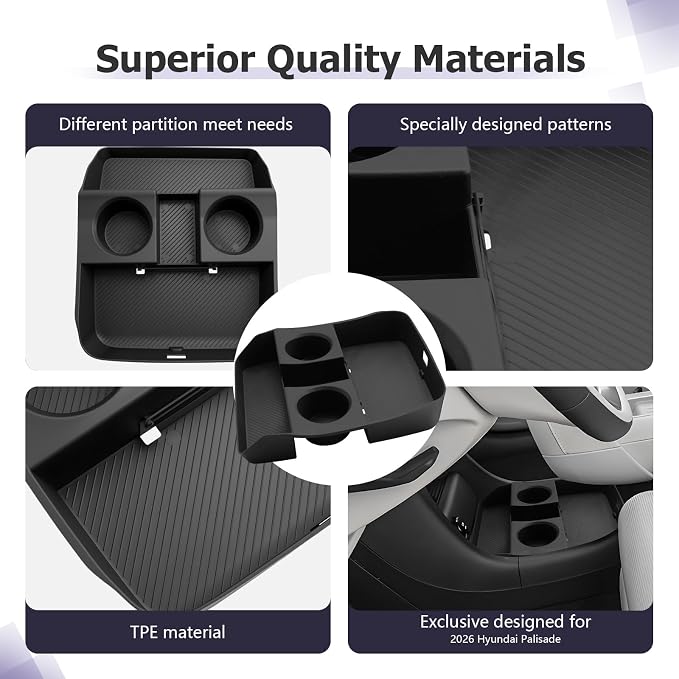 LUWU Low Center Console Organizer Compatible with 2026 Hyundai Palisade Accessories Palisade LX3 2026 Accessories Armrest Console Organizer Armrest Lower Storage Tray (Only for 7-Seat)