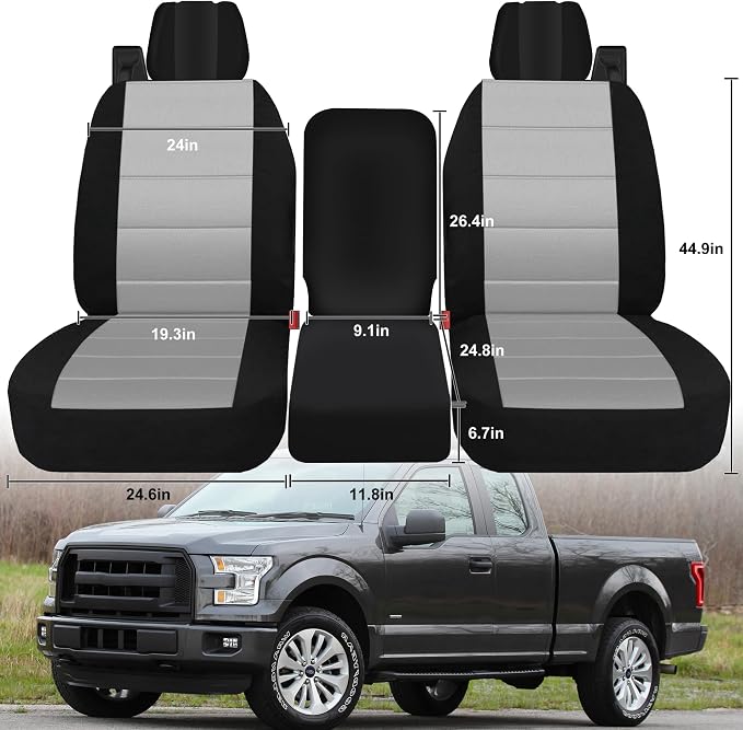 Custom 40/20/40 Split Bench Seat Covers for Ford F150 XL/Standard Cab 2004 2005 2006 2007 2008 Heavy Duty Cloth Protector Interior Accessories，Waterproof & Machine Washable - Gray
