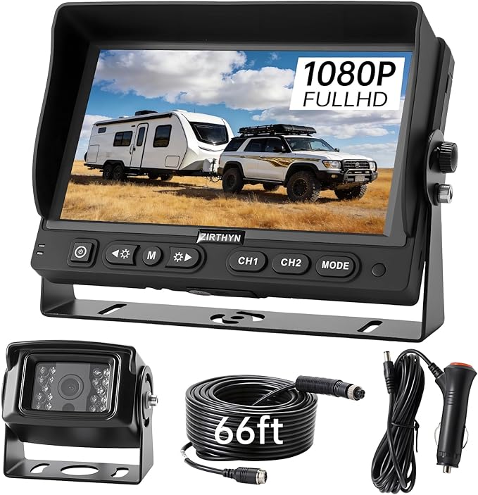 7" AHD Backup Camera System, IP69K Heavy‑Duty Reverse Rear View Camera with Guide Line, Night Vision, 20G Vibration‑Proof, Plug and Play for Truck/RV/Trailer/Tractor/Excavator/Heavy Equipment