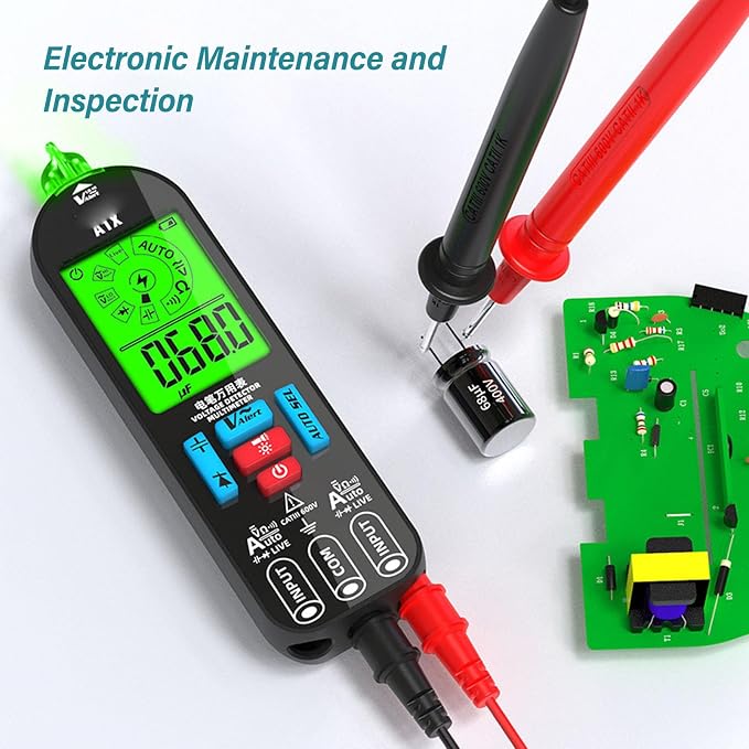 Digital Multimeter - Diode Test & Capacitance Meter, AC/DC Voltage, Continuity Test, Rechargeable Voltmeter with 2 Probes