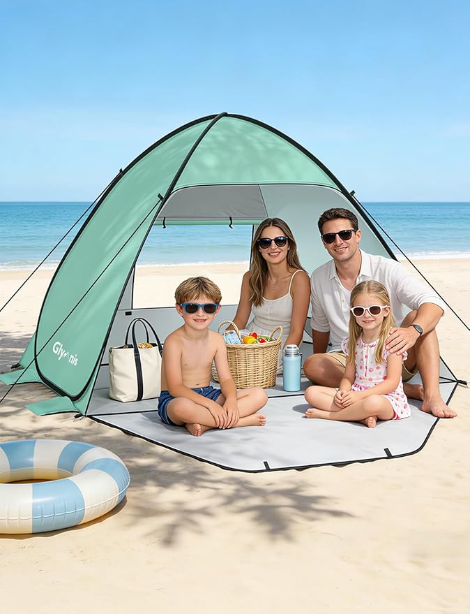 Glymnis Pop Up Beach Tent Beach Shade Tent for 1-4 Persons Sun Shelter UPF 50+ Enclose Zipper Door Portable Easy Up Beach Tent