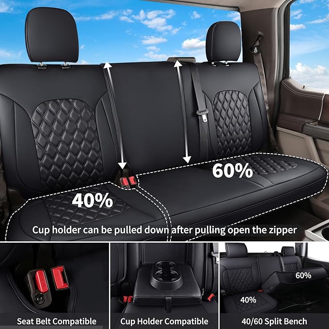 Huidasource for Chevy Silverado 1500 Seat Covers, Silverado Seat Covers Leather, GMC Sierra Pickup 1500 2007-2013&2019-2025, 2500HD 3500HD 2020-2025 Crew Double Extended Cab(Full Set/Black)