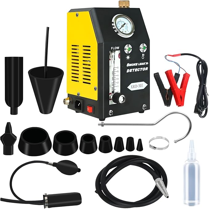 Smoke Machine Automotive with Built-In Air Pump and Pressure Gauge & Adjustable Flow Mete, Automotive Smoke Machine - 12V DC EVAP Smoke Machine for 12V Cars, Motorcycles, Trucks, Boats, ATVs