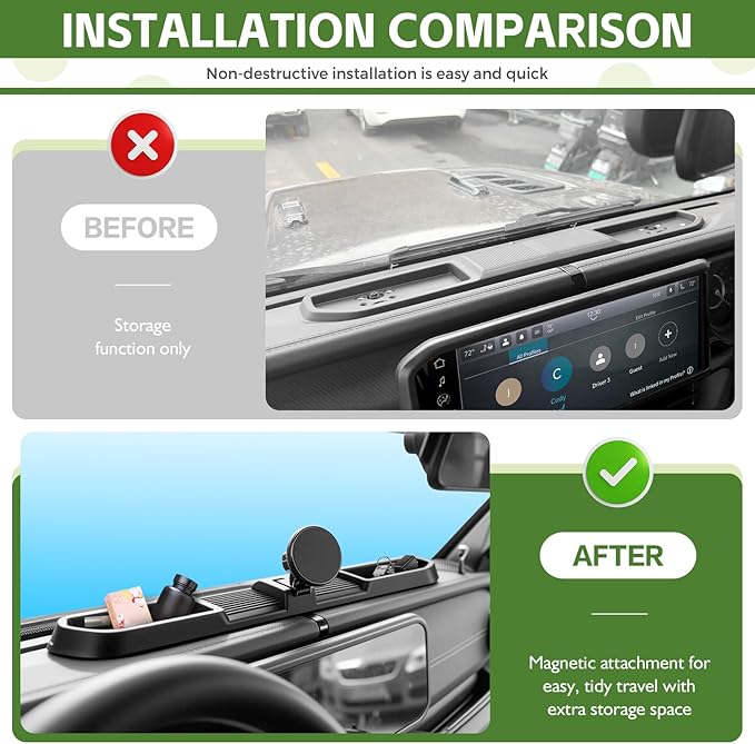 Magnetic Phone Mount Holder for 2024 2025 Jeep Wrangler JL JLU & Gladiator JT Magnet Dash Cell Phone Cradles Adjustable Phone Stand Accessories for 2024+ Jeep JL/JT(Not for 4XE/JK)