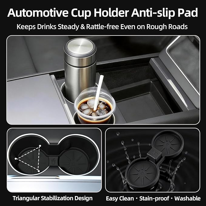 4-Piece Dual-Layer Center Console & Armrest Storage Box for 2024-2026 Tesla Model 3 Highland / 2025-2026 Model Y Juniper, Sliding/Lift-Up, Premium ABS, Tool-Free