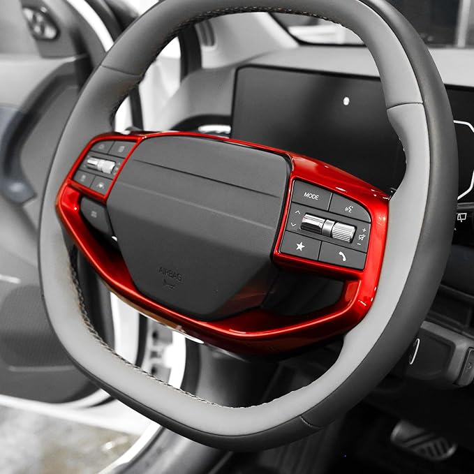 ABS Car Steering Wheel Frame Cover Steering Wheel Button Panel Frame Molding Trim Compatible with Kia K4 2025,Kia EV6 2025,Kia Sportage 2026,Kia EV3,Kia EV4 Accessories(Glossy Red Style)