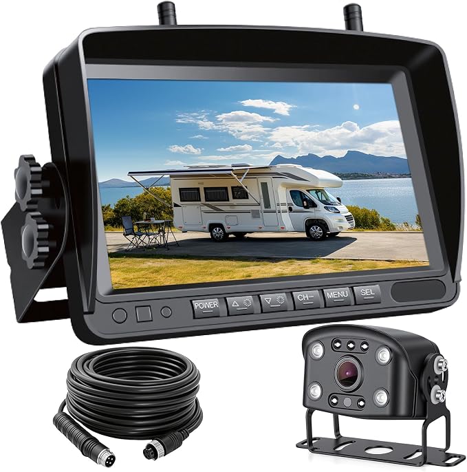 Wired Back Up Camera with Monitor,7" 1080P AHD RV Bakup Camera with Night Vision,Vibration-Proof 10G,Backup Camera for Tractor,Truck,Excavator,Caravan,Skid Steer,Heavy Equipment（Plug-and-Play）