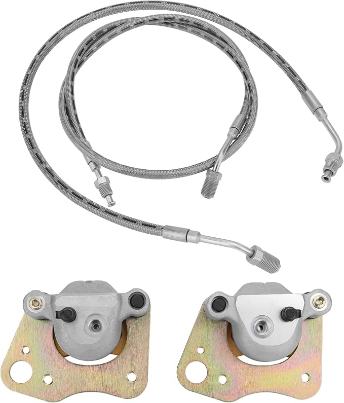 JAVIK Front Brake Calipers & Hose Lines Fit for Polaris Ranger 500 4x4 Ranger 425 2x4 2001-2004 Ranger 500 6x6 Ranger T-M 650,OEM#1910484 1910485 1910640 1910641