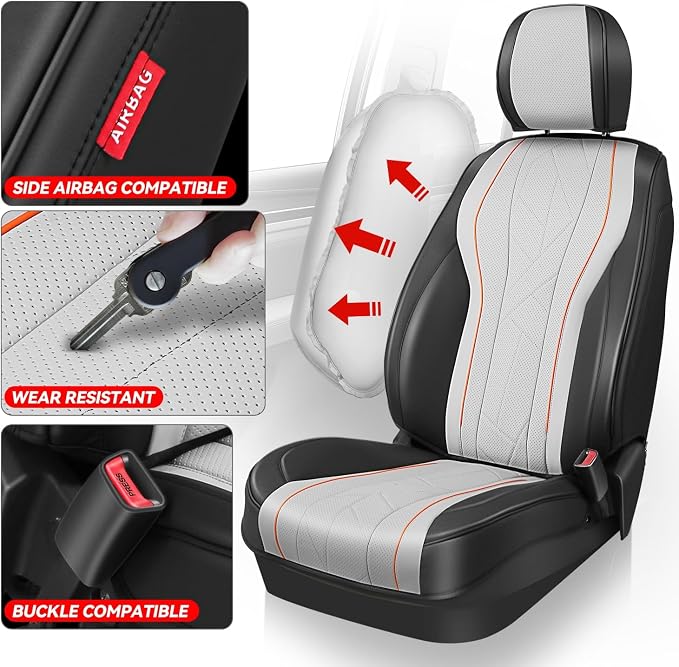Auto Dynasty Car Seat Covers Full Set, Anti-Slip Automotive Interior Covers with Storage Pocket, Breathable Car Seat Protectors, Airbag Compatible, Universal Fit Most Vehicles, Gray (Touring Series)