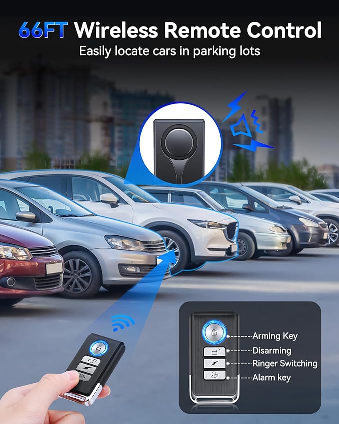 108dB Car Alarm System, Car Anti-Theft Vibration Sensor Alarm & Red Light, Wireless Remote Anti Theft Vehicle Device with Magnetic Install Design for RV, SUV, Truck