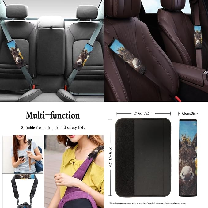 Donkey Car Seat Covers Universal Fit Most Vehicles Seat Cushion Covers Full Set with Steering Wheel Cover/Coasters/Seatbelt Pad/Shift Knob Handbrake Cover Sunflower Auto Accessories Set of 11