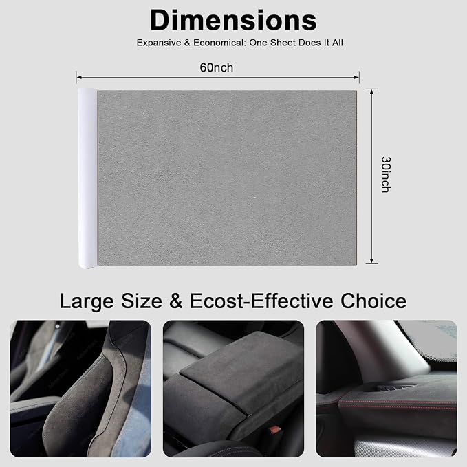 Premium Grey Suede Fabric Wrap - 30x60 inch Suede Wrap for Car Interior - Self-Adhesive Microfiber and Synthetic Leather, Stretchable Interior Film for Car and Home Decor