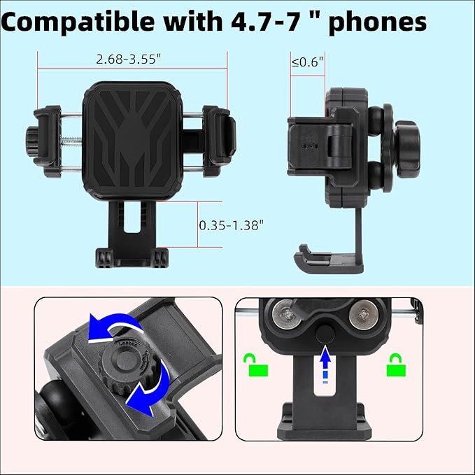 Heavy Duty Phone Mount Holder with Vibration Dampener for Boat Truck Car [Camera Friendly] [1s Lock & Release] [Aluminum Screw-Mounted AMPS Diamond Base & Medium Arm], Fits 4.7-7.2" Cell Phones