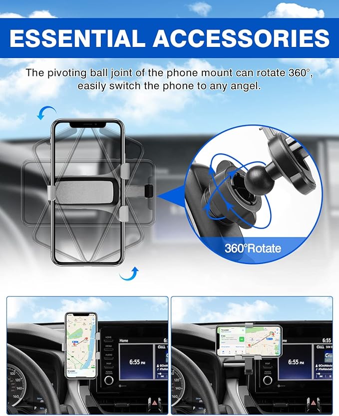 Autorder Car Phone Holder for Toyota Corolla 2019-2025/Corolla Cross 2022-2025 Accessories Air Vent Screen Fixed Clip 360° Rotation Cell Phone Mount Hands-Free with 2 Installation Methods(8 Inch)
