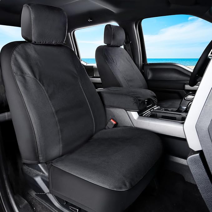 Coverado Canvas Car Seat Covers Full Set, Waterproof Seat Protector Car Seat Cushions, Seat Covers Compatible Custom Fit for 2015-2026 Ford F150 & 2017-2026 Ford F250 F350 F450, Full Set, Black