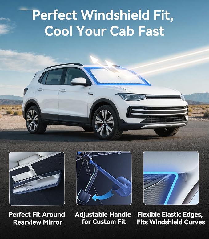 Nmoiss [Vinyl Coating Heat Shield] Windshield Sun Shade Umbrella Custom for Volkswagen Taos, Protect Car from Sun Rays & Heat Damage Keep Cool and Protect Interior