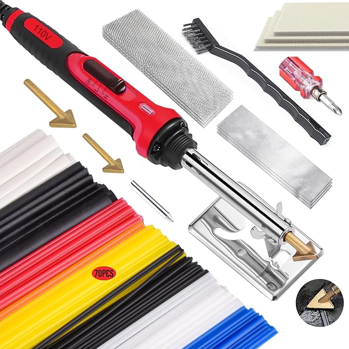 150W Plastic Welder Kit, 3-Speed Temperature Control Plastic Welding Kit, Professional Plastic Weld Tool With 70pcs Welding Rods,3Tips,Portable Plastic Repair Kit For Car Bumper,Kayak Repairs (Red) | Plastic Weld With 3 Tips, 70pcs Rods, Portable Bumpe...