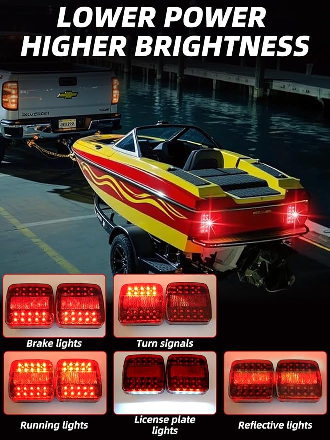 Wireless Trailer Lights Kit Magnetic, LED Wireless Tail Lights for Trailer with Strong Magnet and Rechargeable Battery, IP67 Waterproof, Portable Tow Light Set for Trucks, RVs, Boats, Campers