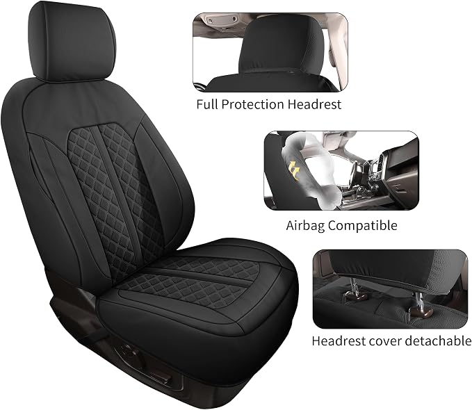 Tecoom Tacoma Car Seat Cover Leather Front Seats Covers Waterproof Automotive Protector Cushion Interior Covers Custom Fit for 2016-2023 Toyota Tacoma Double/Crew Cab, Black