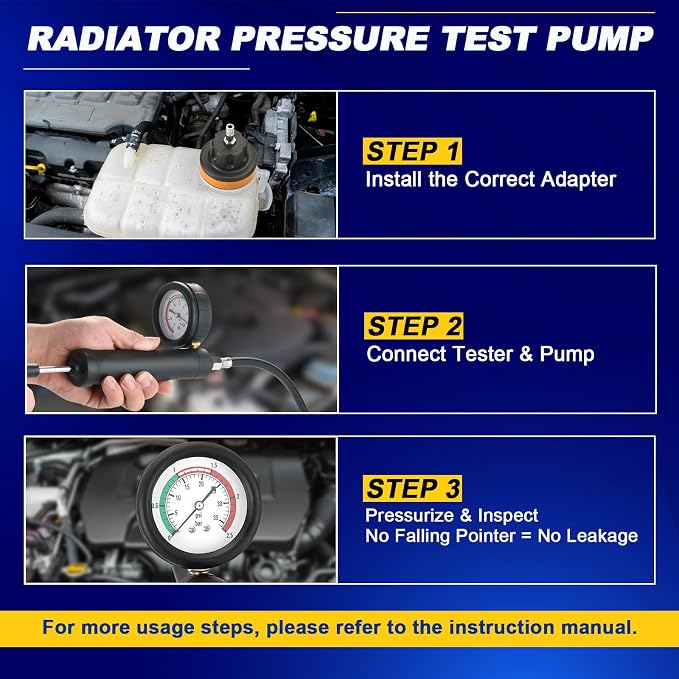 DASBET 36PCS Universal Radiator Pressure Tester & Coolant Vacuum Refill Kit for Automotive Cooling System Water Tank Leakage Detection, Coolant Pressure Tester Kit