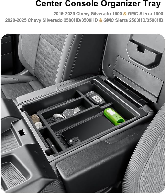 2026 Silverado 1500 Center Console Organizer For 2019-2026 Chevy Silverado 1500/GMC Sierra 1500/2020-2026 Silverado/Sierra 2500HD/3500HD Accessories Center Console - Only Fit Split-Bench Front Seat