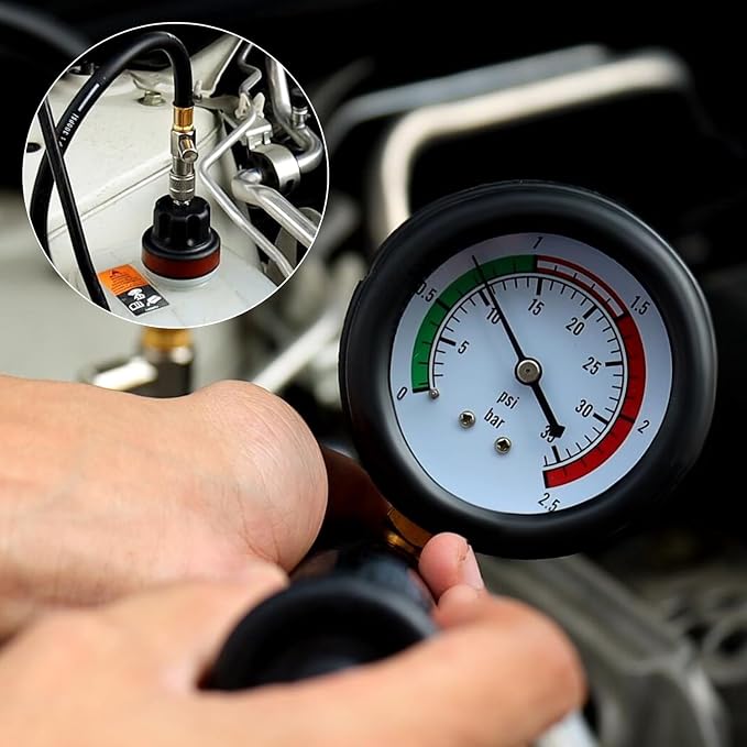 Radiator Pressure Tester Kit, 18PCS Automotive Water Tank Manual Pump Pressure Test Tool and Adapters Work on Cooling System Leak Down Detection for Cars Motorcycles Trucks Airlifts, Black