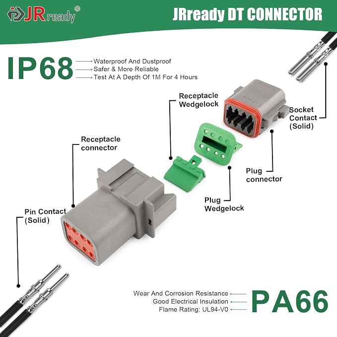 JRready DT Deutsch Connector Kit IP68 Waterproof for Car, Boat, Truck, Motorcycle, DRK-RT1B Deutsch Pin Removal Tool, Pin Socket Contact/Wedgelock Removal Tool for Deutsch DT, DTM, DTV, DRB,