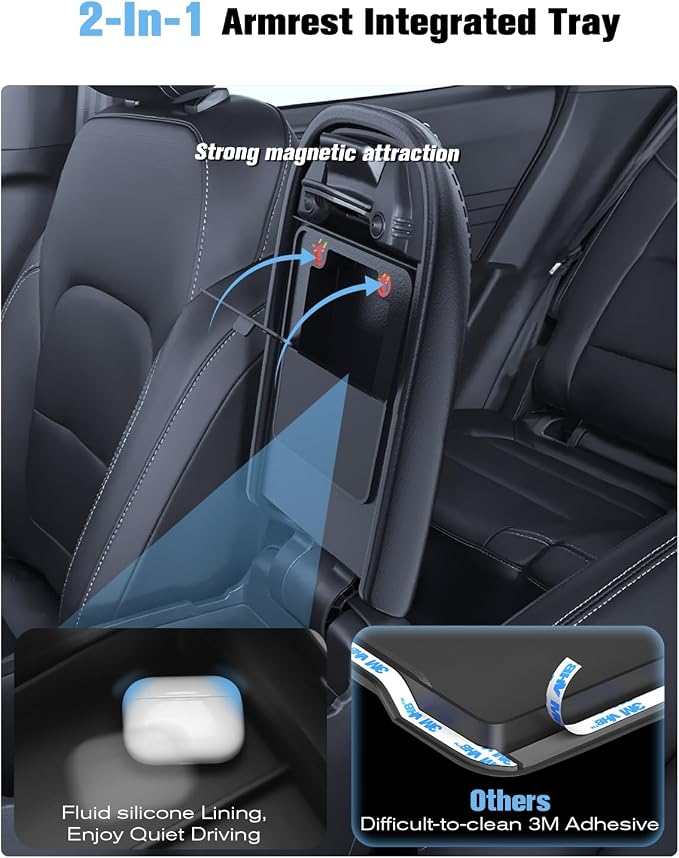 For 2020-2026 Ford Escape & 2021-2026 Bronco Sport CX430 2-in-1 Silicone Center Console Armrest Cover& Armrest Hidden Privacy Tray - [OEM Design& Friendly Liquid Silicone Rubber] - Thin Black