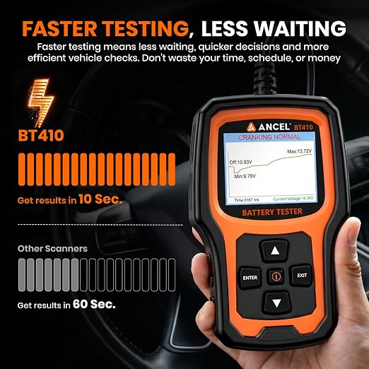 ANCEL BT410 12V 24V Car Battery Tester for Lead-Acid & Lithium Batteries, 100-2000 CCA Automotive Battery Load Tester Health Cranking Charging System Alternator Test for Motorcycle Car Truck RV Boat