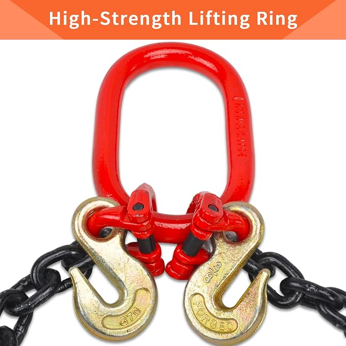 3/8" Grade 80 V-Type Transport Tow Chain w/15 J-Hooks 3 Ft Long Shank Legs for Flatbed Truck Tie Trailer Tractor Car Wrecker Tow Chain,7100 Lbs Working Load Limit,G80 Steel Bridle,Black+Red