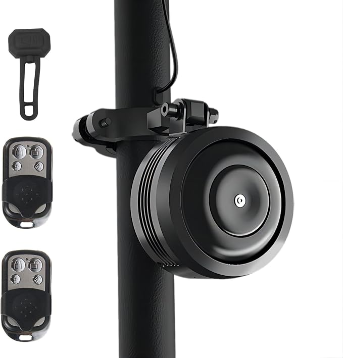 Electric Bike Horn and Alarm System, 125dB, USB-Rechargeable, Waterproof, Remote Control