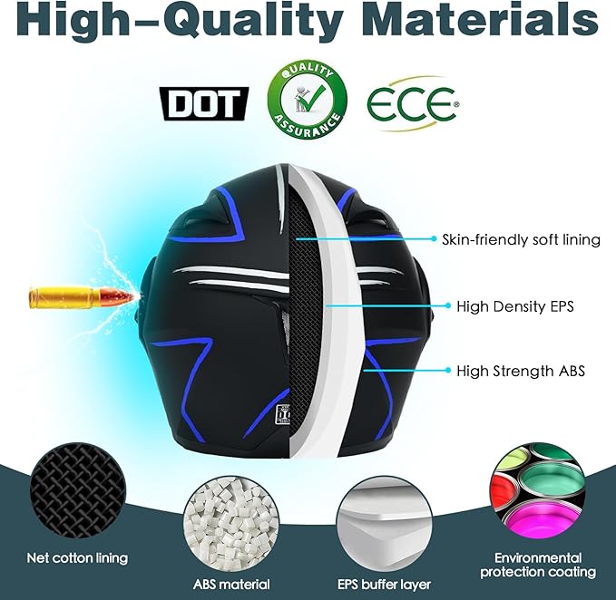 Motorcycle Bluetooth Modular Helmet, DOT Approved Dual Visor Full Face Flip Up Bluetooth Integrated Motorcycle Helmet for Adults Men and Women