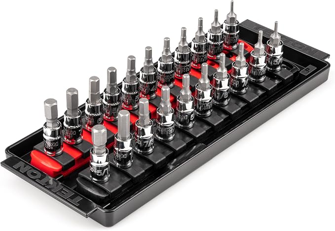 TEKTON 1/4 Inch Drive Hex Bit Socket Set with Rails and Tray, 21-Piece (5/64-5/16 in., 2-8 mm) | SHB90203