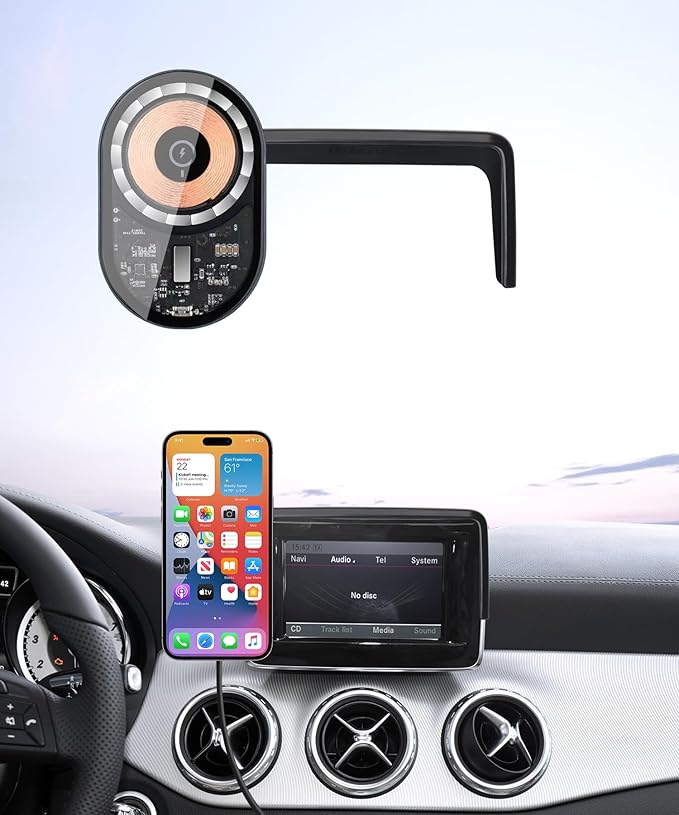 Wireless Charging Car Phone Holder for Mercedes Benz GLA-Class 2015 / CLA-Class 2015, 5.8" Screen Fixed Clip, 360° Rotation Car Phone Mount Compatible with MagSafe