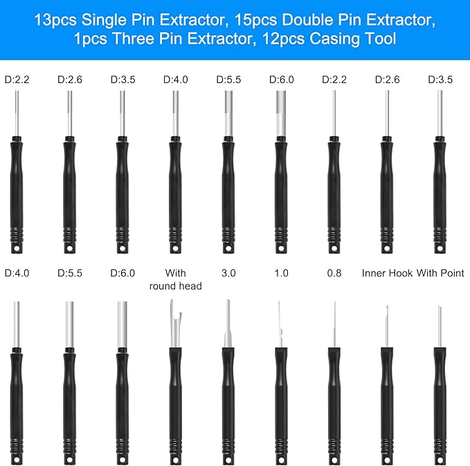 Kikerike Terminal Removal Tool Kit 41 Pcs Depinning Tool Electrical Connector Pin Removal Tool Kit Pin Extractor Tool Set Wire Terminal Release Tool for Automotive Car Household Devices - Black