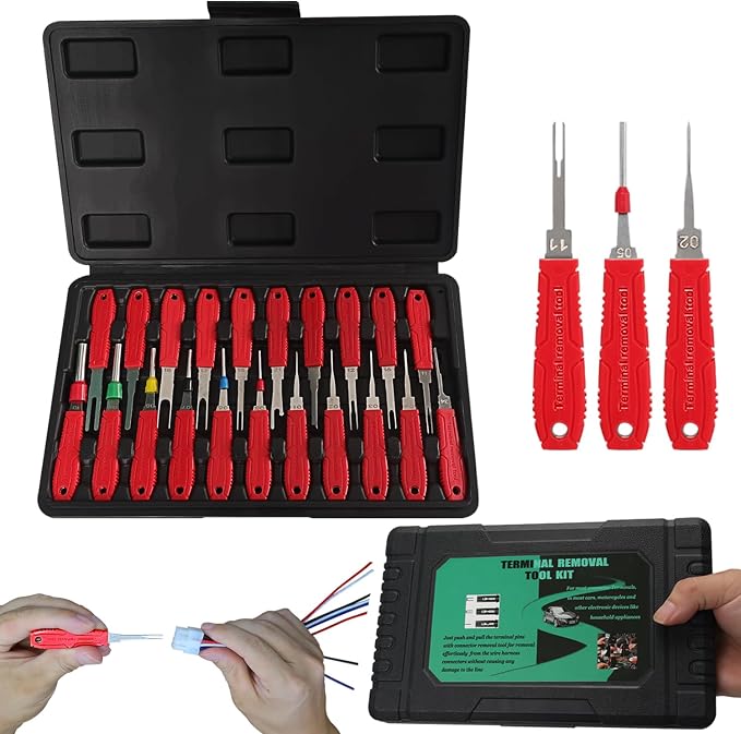 Terminal Removal Tool Kit - 21pcs Electrical Pin Removal Tools Automotive Depinning Tool Kit with Blow-Molded Case for Most Connector, Red