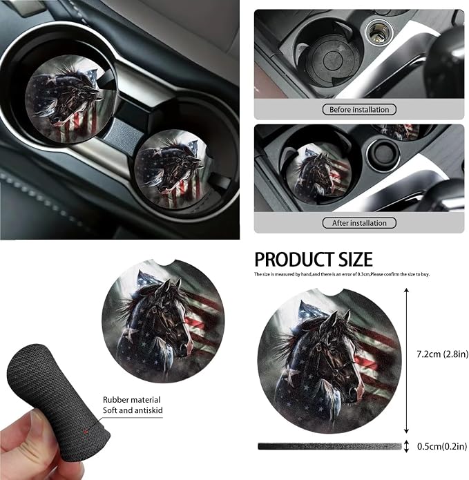 Horse American Flag Pattern Automobile Interior Sets Front and Rear Seat Covers for Cars Steering Wheel Cover Seat Strap Pads Rubbish Can Cup Coasters Air Outlet Pocket