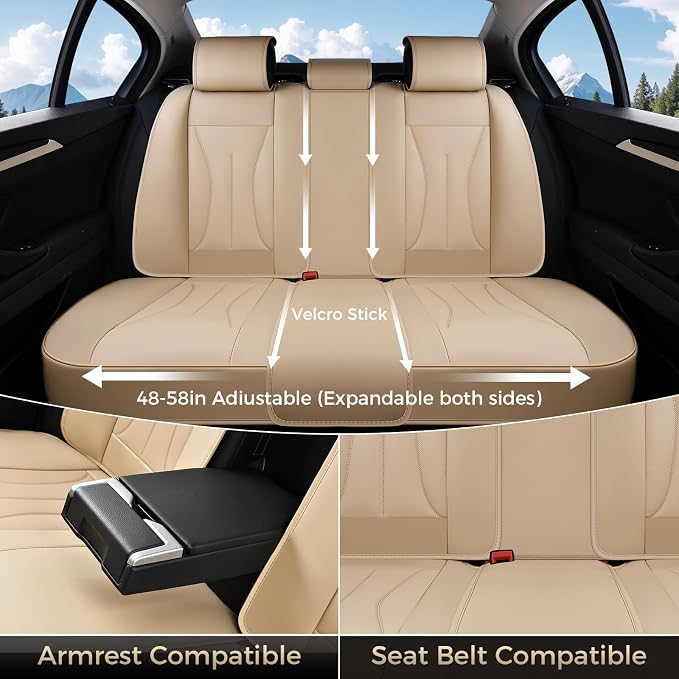 FLORICH Seat Cover, Leather Car Seat Covers Full Set, Waterproof Car Seat Protectors 5 Seats, Front and Rear Seat Covers for Cars, Automotive Seat Protector Fit for Most Sedans SUV Truck - Beige