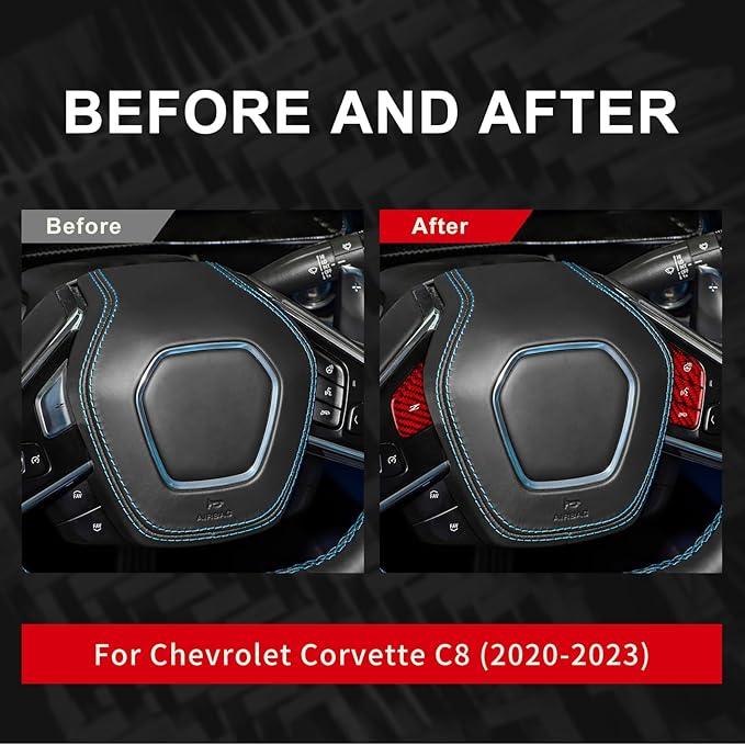 Hard Carbon Fiber, for Corvette C8 2020 2021 2022 2023 Accessories, Steering Wheel Voice Control Button Cover, 4Pcs Car Steering Wheel Button Sticker, with Heated Button