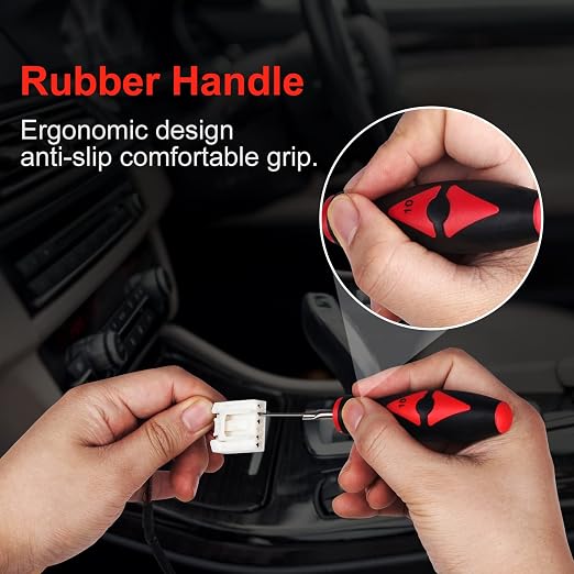 23-Piece Terminal Removal Tool Set with Stainless Steel Tips | Ergonomic Rubber Handle and Carrying Case, Universal Electrical Terminal Release Kit for Vehicles