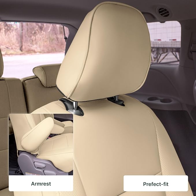FH Group Custom Fit Car Seat Covers Specifically Made for 2011-2020 Toyota Sienna 8 Passenger, 2nd Row Solid Beige Faux Leather, Automotive Seat Covers, Waterproof and Washable Seat Covers