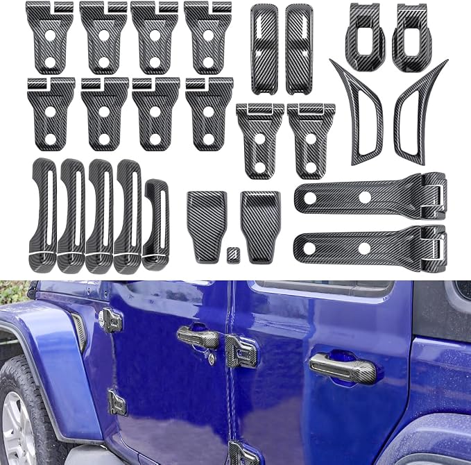Barong for Jeep Wrangler JL JLU 2018-2025 Accessories Exterior Decoration Door Hinge Handle Engine Hood Hinge Hood Latch Wheel Eyebrow Side Air Outlet Rear Window Hinge Cover 26PCS Full Set (Carbon)