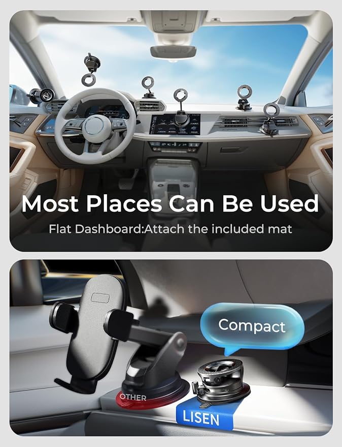 LISEN for Magsafe Car Mount, Magnetic Phone Holders for Your Car Vacuum, Phone Mount for Car Accessories for Women Men Jeep BMW, Suction Holder Kits, for iPhone 17 Pro Max 16 15 14 13 12,Carbon Fiber