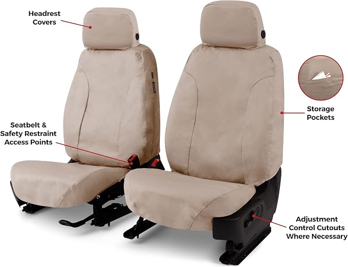 Covercraft Polycotton Custom Seat Covers | Fits 2024-2025 Ford Ranger (Excludes Raptor) | 1st Row Bucket Seats, Taupe