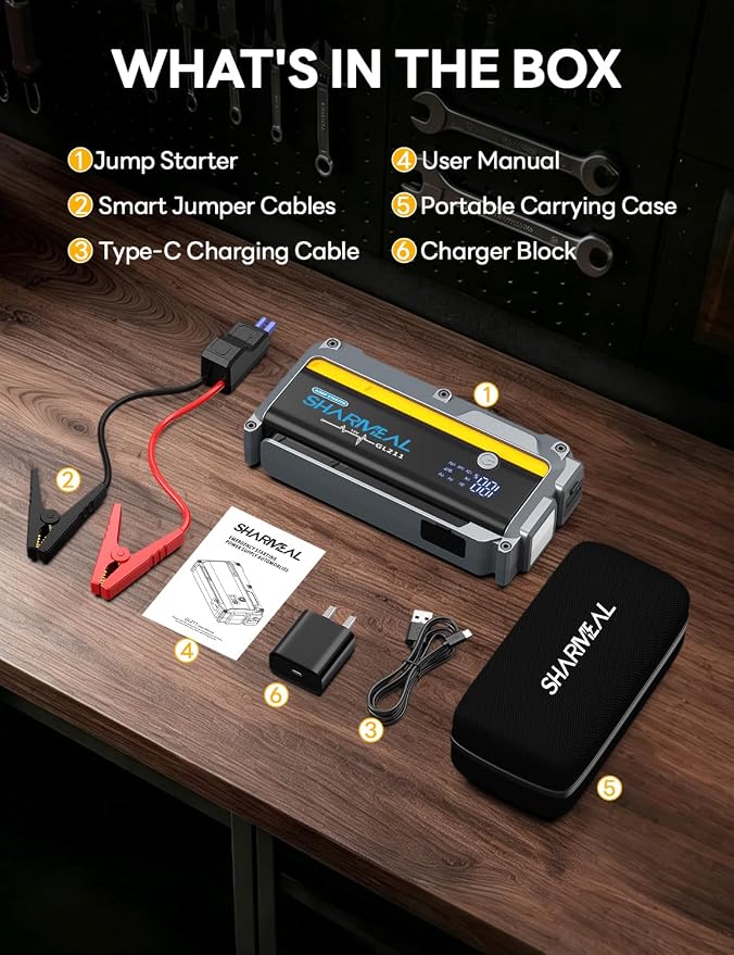 Sharmeal 7000A Car Battery Jump Starter, 12000mAh Car Jumper Starter Battery Pack for Up to All Gas & 12.0L Diesel Engines, 12V Portable Jump Box with 3 Modes Flashlight and Jumper Cable