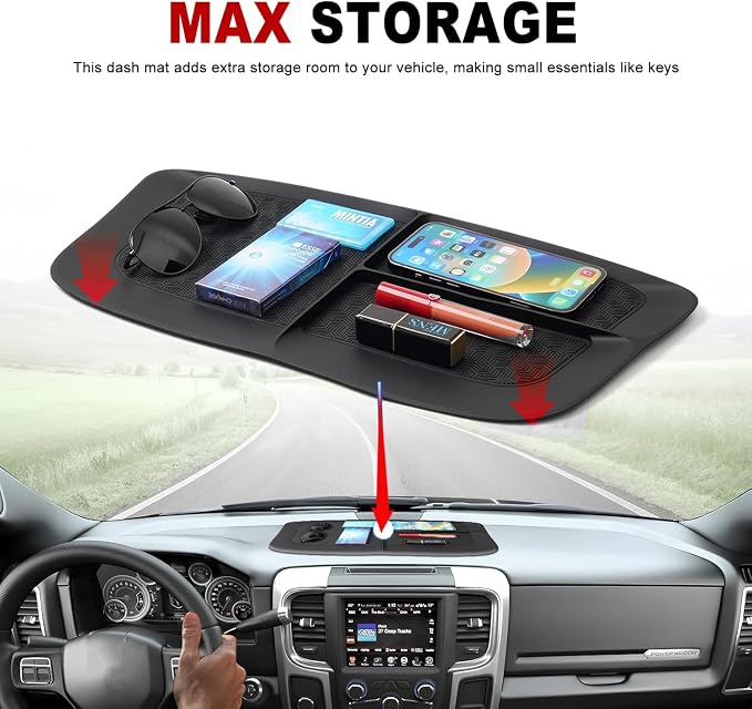 Autorder Dashboard Mat for 2011-2018 Dodge Ram 1500 2500 3500 Accessories Anti-Slip Mat Silicone Dash Mat for Ram Dash Liner Pad