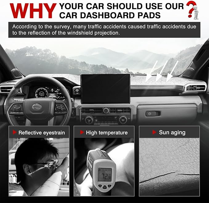 Autorder Dashboard Cover Mat for 2024 2025 2026 Toyota Tacoma / 2025 Toyota 4runner Accessories Dash Cover Upgrade Velvet Dash Mat UV Rays Protector