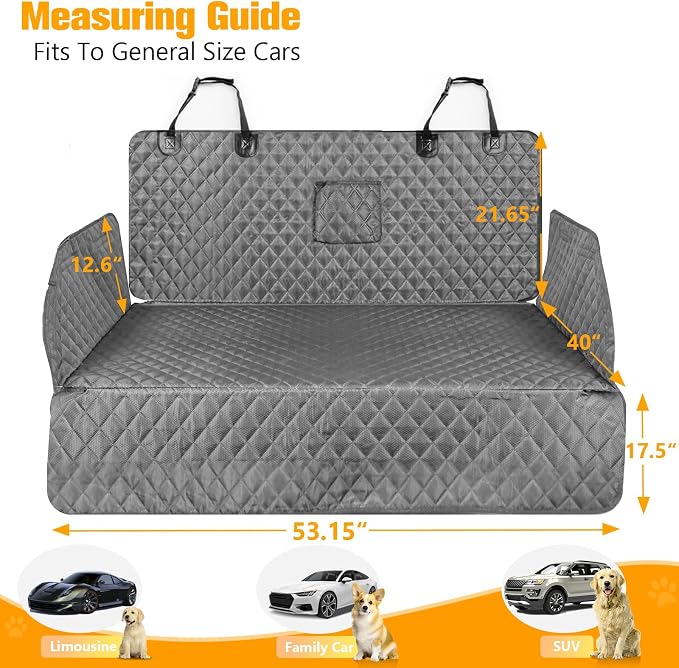 PETICON Dog Car Seat Cover and Cargo Liner, Nonslip Durable Pet Back Seat Bench Cover and Waterproof Pet Cargo Cover for Cars, Trucks, SUVs, Jeep, Bundle