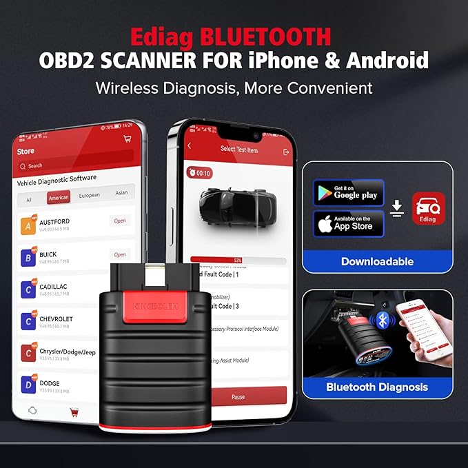 KINGBOLEN Ediag OBD2 Scanner Bluetooth, Bidirectional Scanner All System Diagnostic Tool for iOS & Android, Active Test,15+ Reset Function, FCA AutoAuth, 1 Year Update