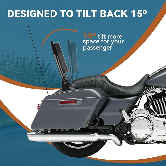 25'' Sissy Bar, Backrest Passenger with 4-Point Docking Hardware Kit, Detachable Back Pad Free Removable for Harley Davidson Touring Street Glide Electra Glide Road Glide Road King 2014-up